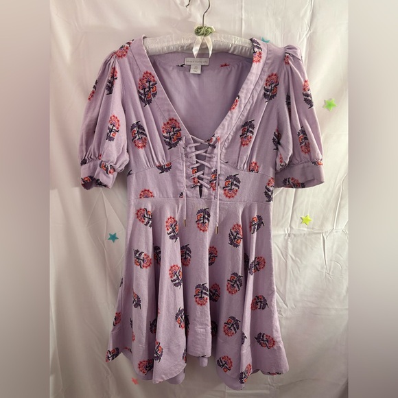 House of Harlow 1960 Dresses & Skirts - House of Harlow 1960 Puff Sleeve Linen Blend Lavender Floral Midi Dress Size 8